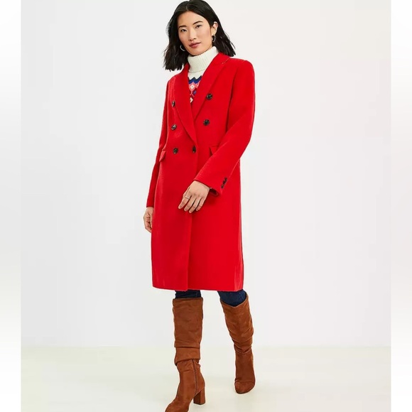 LOFT Jackets & Blazers - NWT LOFT Double Breasted Wool Blend Red Coat. Size Small.